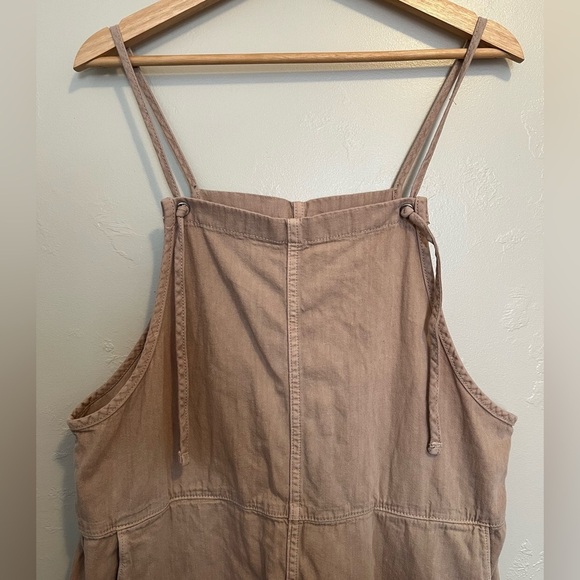 Monki Nobu Cotton Dungaree Romper In Beige - Picture 5 of 14